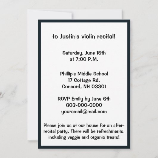 Violinen-Erwägungsgrund mit Stern Einladung (Rückseite)