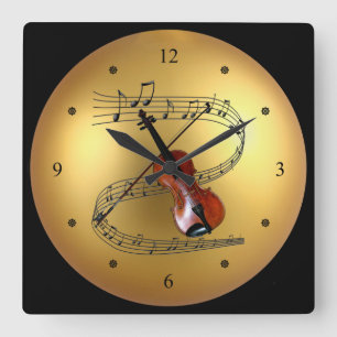 Violinen-~Musical Rolle ~ Golden Globe-Hintergrund Quadratische Wanduhr