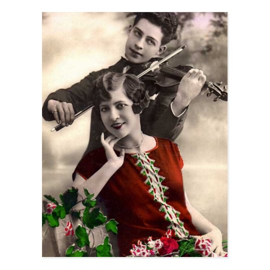 Violinen-Musik gespielt vom Vintagen Musiker Postkarte