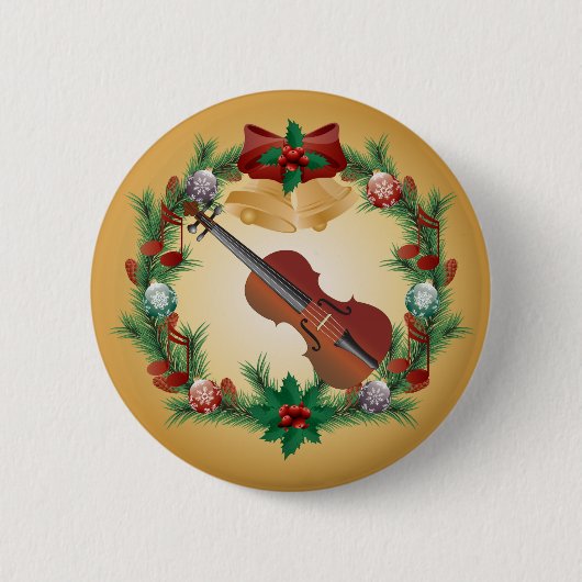 Violinen-Musik-WeihnachtsKranz-Musiker-Geschenk Button (Vorderseite)