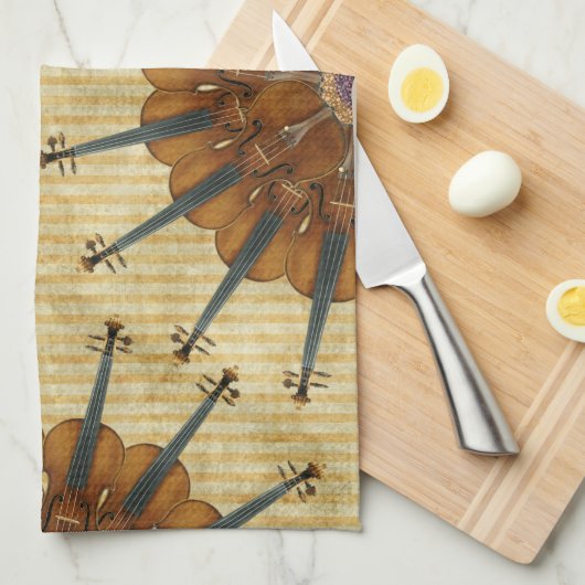 Violinen-Sonnenblumen Küchentuch (Viertel Falte)
