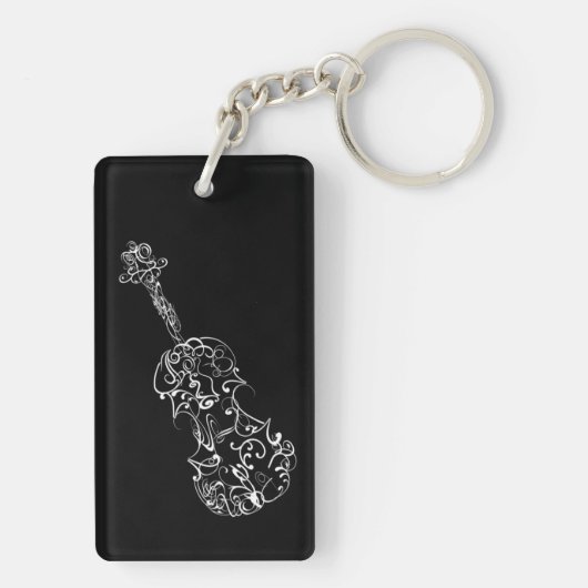 Violinen-weiße Linie, die auf Schwarzem zeichnet Schlüsselanhänger (Rückseite)