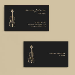 Violinist Black Gold Elegante Script Music Teacher Visitenkarte
