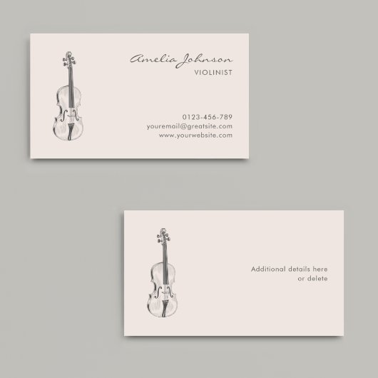 Violinist Blush Pink Eleganter Script Music Teache Visitenkarte