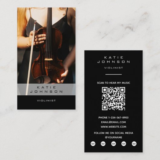Violinist Cello Musiker Foto QR Code Visitenkarte (Vorne/Hinten)