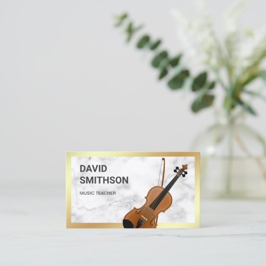 Violinist-Geiger-Musiklehrer aus weißem Marmor Visitenkarte (Stehend Vorderseite)
