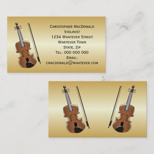 Violinist Gold farbig Visitenkarte (Vorne/Hinten)