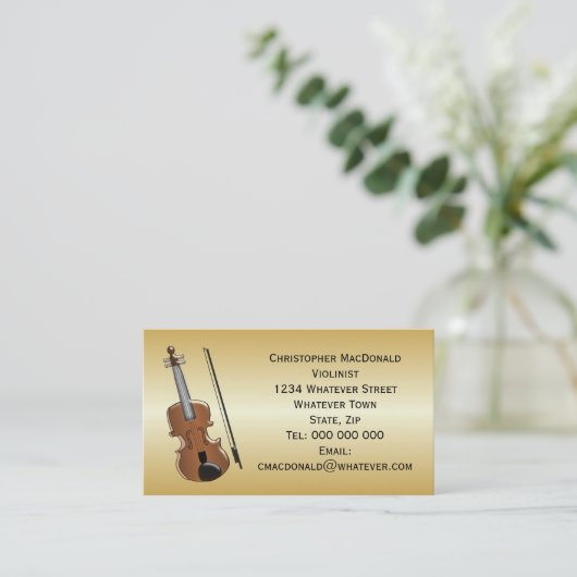 Violinist Gold farbig Visitenkarte (Stehend Vorderseite)