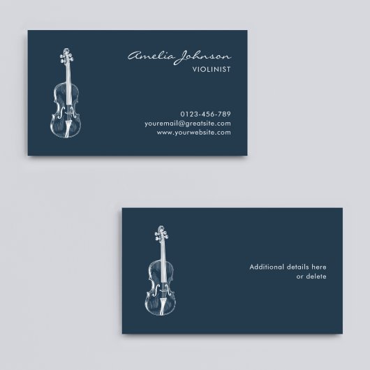 Violinist Navy Blue Elegant Script Music Teacher Visitenkarte