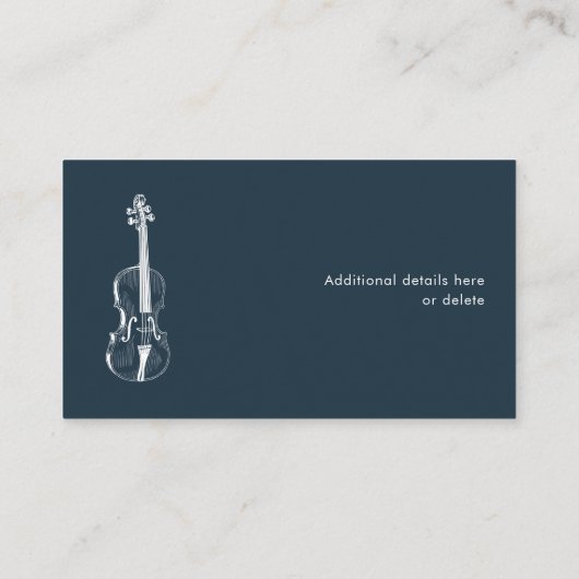 Violinist Navy Blue Elegant Script Music Teacher Visitenkarte (Rückseite)