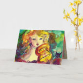 VIOLINISTISCHES MÄDCHEN, VIOLIEN UND KATZE BALD KARTE (Gelbe Blume)