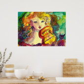 VIOLINISTISCHES MÄDCHEN, VIOLIEN UND KATZE POSTER (Küche)