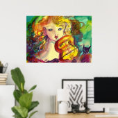 VIOLINISTISCHES MÄDCHEN, VIOLIEN UND KATZE POSTER (Heimbüro)