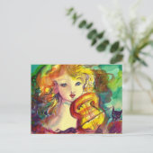 VIOLINISTISCHES MÄDCHEN, VIOLIEN UND KATZE POSTKARTE (Stehend Vorderseite)