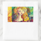 VIOLINISTISCHES MÄDCHEN, VIOLIEN UND KATZE RECHTECKIGER AUFKLEBER (Tasche)