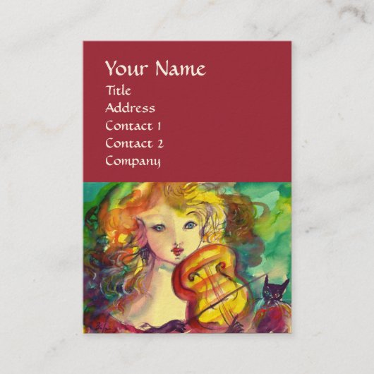 VIOLINISTISCHES MÄDCHEN, VIOLIEN UND KATZE VISITENKARTE (Vorderseite)