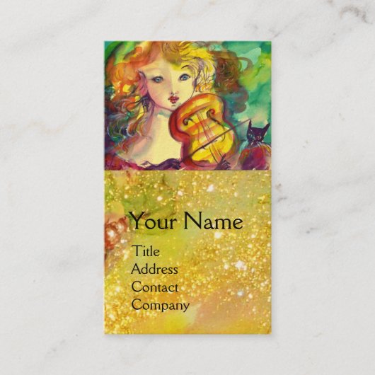 VIOLINISTISCHES MÄDCHEN-VIOLIN UND CAT/GOLD-GOLD-G VISITENKARTE (Vorderseite)