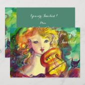 VIOLINISTISCHES MÄDCHEN, VIOLIN UND CAT Sweet 16 G Einladung (Vorne/Hinten)