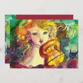VIOLINISTISCHES MÄDCHEN, VIOLIN UND CAT Sweet !6 M Einladung (Vorne/Hinten)