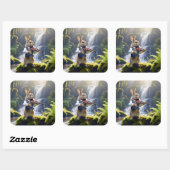 Violinkaninchen im schönen Regenwald Quadratischer Aufkleber (Blatt)