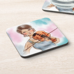 Violinlady, 6 Untersetzer aus Kunststoff, Vintage 