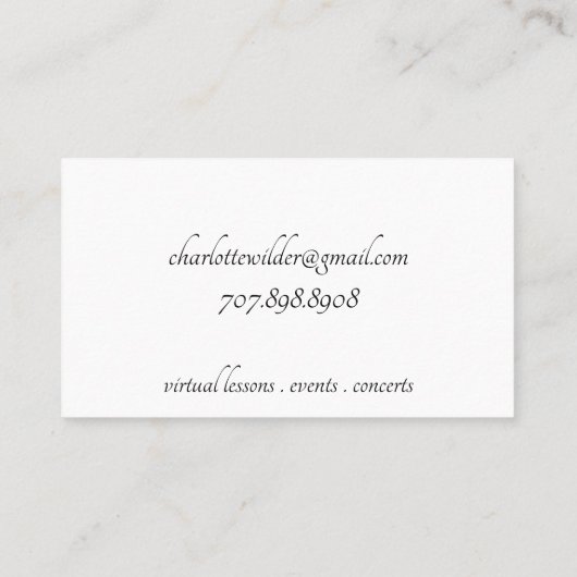 Violinmusiker Schwarz auf Weiß Visitenkarte (Rückseite)