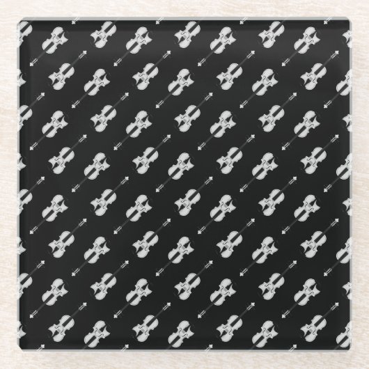 Violinmuster - Schwarz und Weiß Glasuntersetzer (Vorderseite)