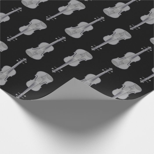 Violinmuster - Silber und Schwarz Geschenkpapier (Ecke)