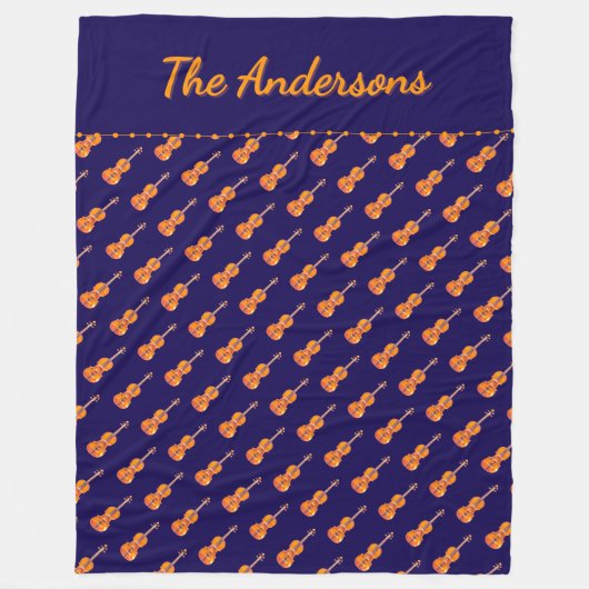 Violins Music Themed Patterns Navy Personalisiert Fleecedecke (Vorderseite)