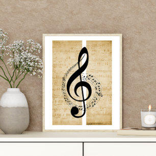 Violinschlüssel-Notenlinien Vintage Notenblatt Poster