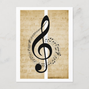 Violinschlüssel-Notenstaffel Vintage Notenblatt  Postkarte