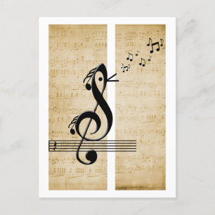 Violinschlüssel-Vogel Musiknoten Vintage Notenblat Postkarte