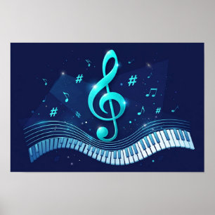 Violinschlüssel-Welle und Klaviertasten Poster