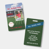 VIP Access Baseball Field Birthday Party Abzeichen Ausweis (Vorder- & Rückseite)