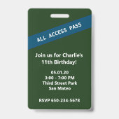 VIP Access Baseball Field Birthday Party Abzeichen Ausweis (Rückseite)