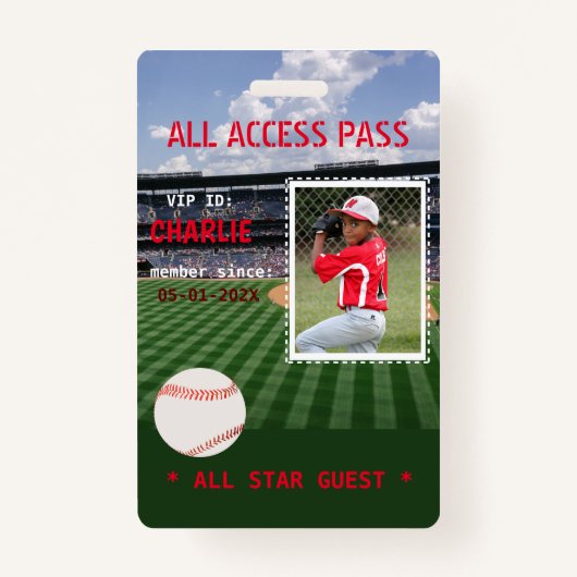 VIP Access Baseball Field Birthday Party Abzeichen Ausweis (Vorderseite)