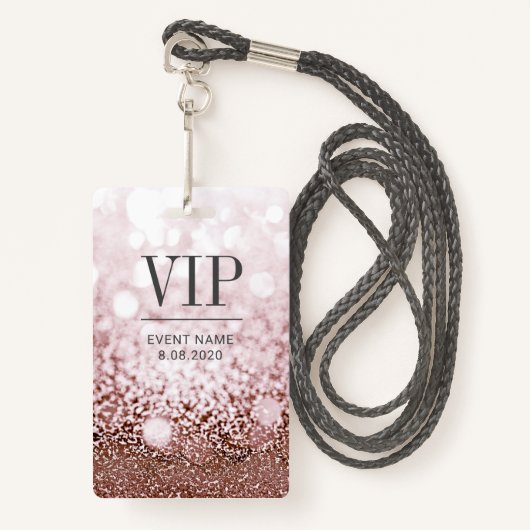 VIP Access Event Elegante Rose Gold Glitzer Abzeic Ausweis (Vorderseite mit Schlüsselband)