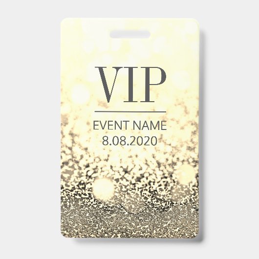 VIP Access Event Eleganter White Gold Glitzer Ausweis (Vorderseite)