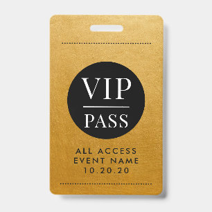 VIP All Access Event Gold Metallic Foil Gold Black Ausweis