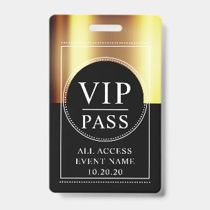 VIP All Access Event Metallic Gold Black Abzeichen Ausweis