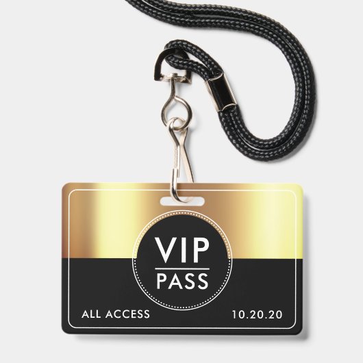 VIP All Access Event Metallic Gold Black Ausweis (Front with Lanyard)