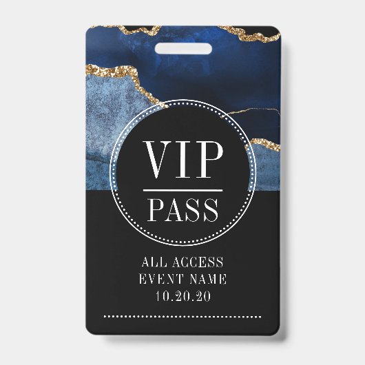 VIP All Access Event Metallic Navy Gold Agate Ausweis (Vorderseite)