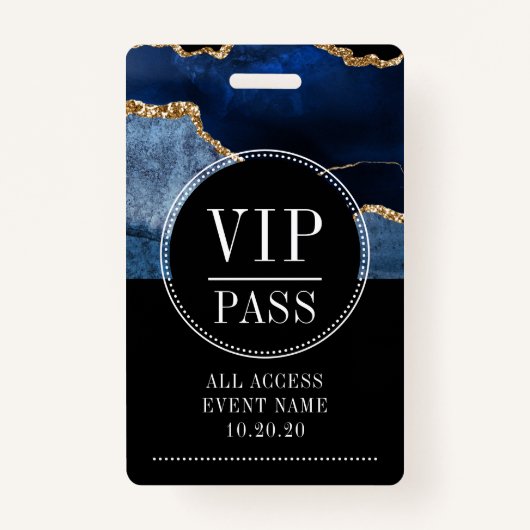 VIP All Access Event Metallic Navy Gold Agate Ausweis (Vorderseite)