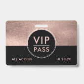 VIP All Access Event Metallic Roségold Glitter Ausweis (Vorderseite)