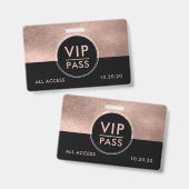 VIP All Access Event Metallic Roségold Glitter Ausweis (Vorder- & Rückseite)