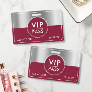 VIP All-Access-Event Metallic Silber Burgund Ausweis