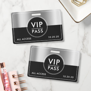 VIP All Access Event Metallic Silber Schwarz Ausweis