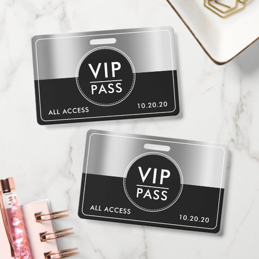 VIP All Access Event Metallic Silber Schwarz Ausweis (Büro)