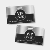 VIP All Access Event Metallic Silber Schwarz Ausweis (Vorder- & Rückseite)