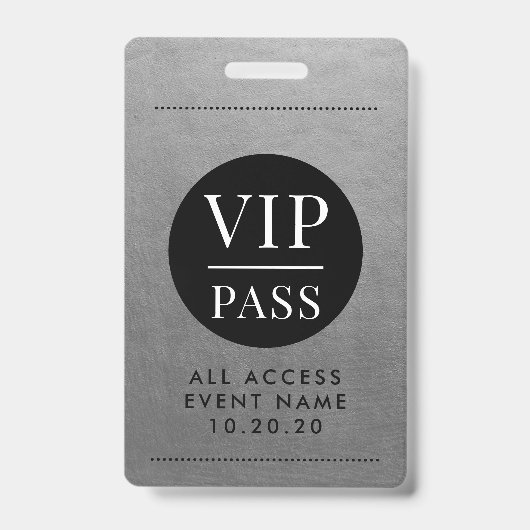 VIP All Access Event Silver Metallic Foil Gold Ausweis (Vorderseite)